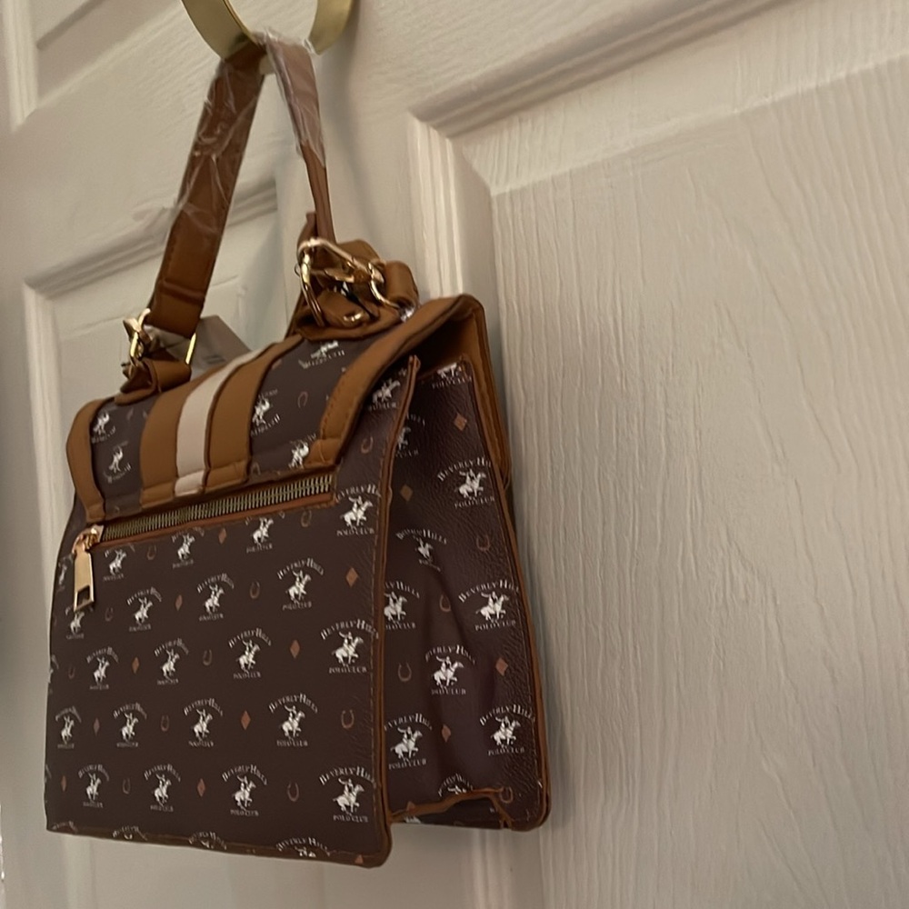 Beverly Hills Polo Club Brown Crossbody Bag with Monogram Design - Picture 4 of 5